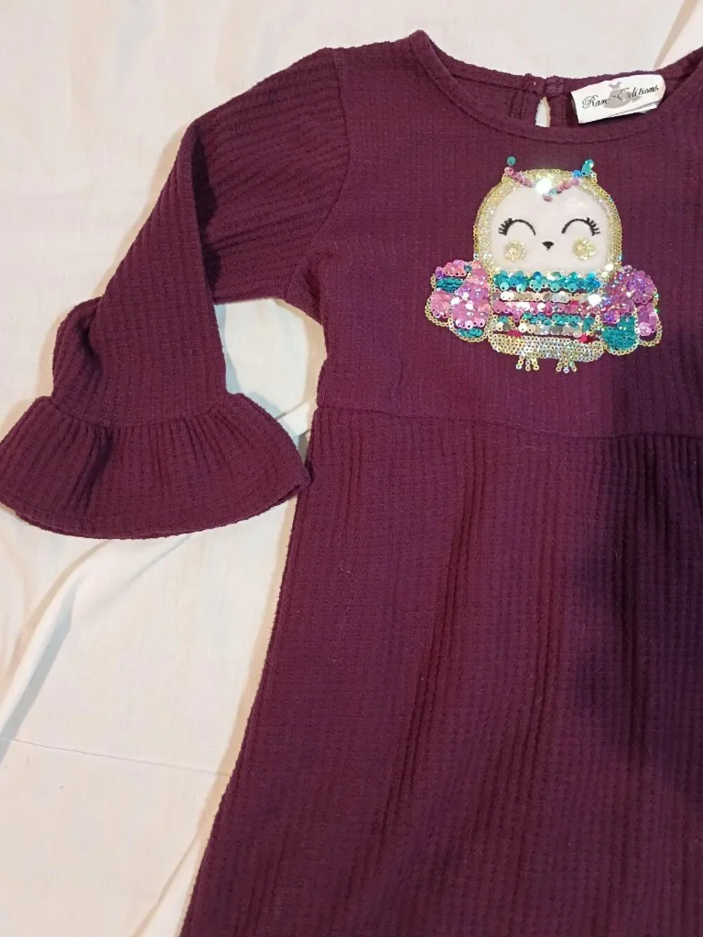 Rare Editions/Dress/Girls 6X/Purple/Sequin Owl Ruffle Sleeve Woodlandcore Sparkl - Picture 6 of 9